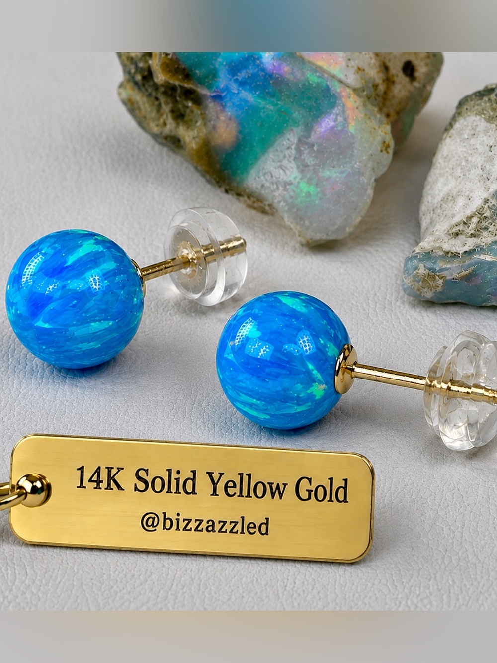 CLEARANCE‼️2.7ct 14KT Opal Earrings. 14k Solid Yellow Gold. Blue Opal - Picture 8 of 10